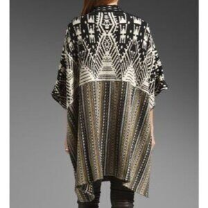 Antik Batik Yucca Wool Blend Tribal Knit Multi Color Stripe Open Front Poncho